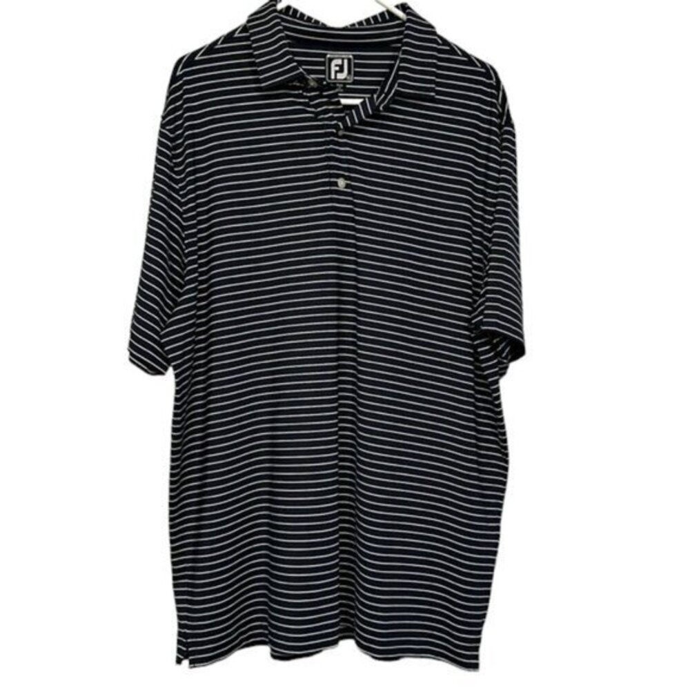 Footjoy Striped Navy White Athletic Fit Polo Golf Pullover Shirt XL EUC #CA-2422